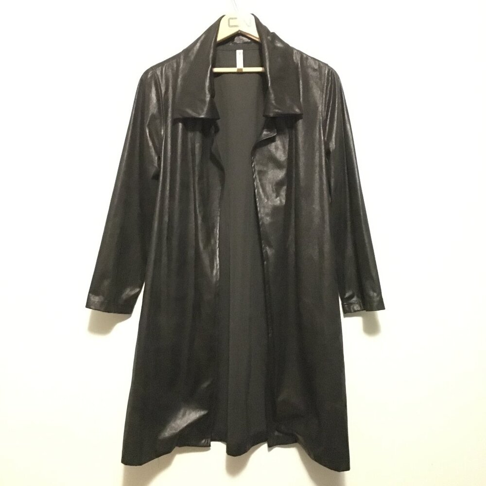 Gilmour Vancouver Long Black Shiny Y2K Cyberpunk Open Cardigan - Picture 2 of 16